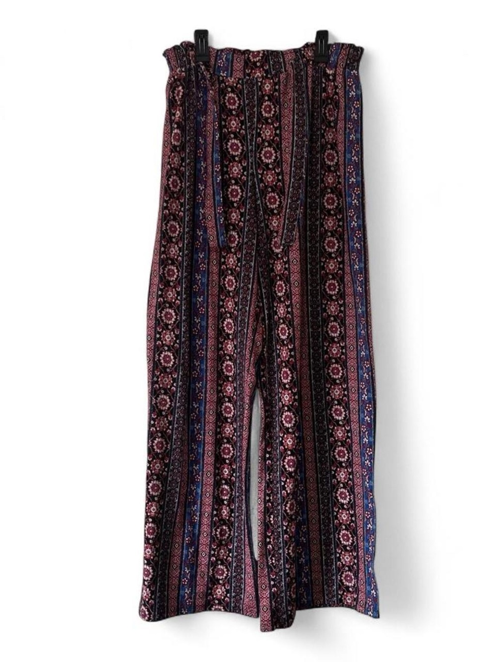 Women’s XL Wide Leg Paisley Boho Palazzo Stretch Pants Smocked Waist Joe B